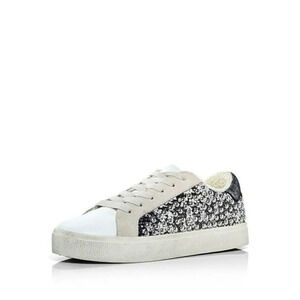 AQUA Tess Leather Silver Stud Embellished Medium Width Women's Sneakers 6 M